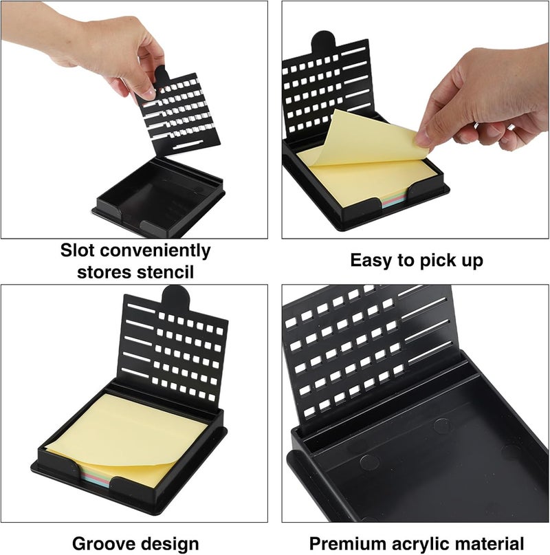 Framad Sticky Note Stencil and Holder with Five Different Stencil, Black Reusable 3x3 Inch Post It Note Organizer for Desk - Image 3